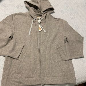 Grey Athletic Cotton-Spandex Hoodie Jacket; Talbots; Medium
